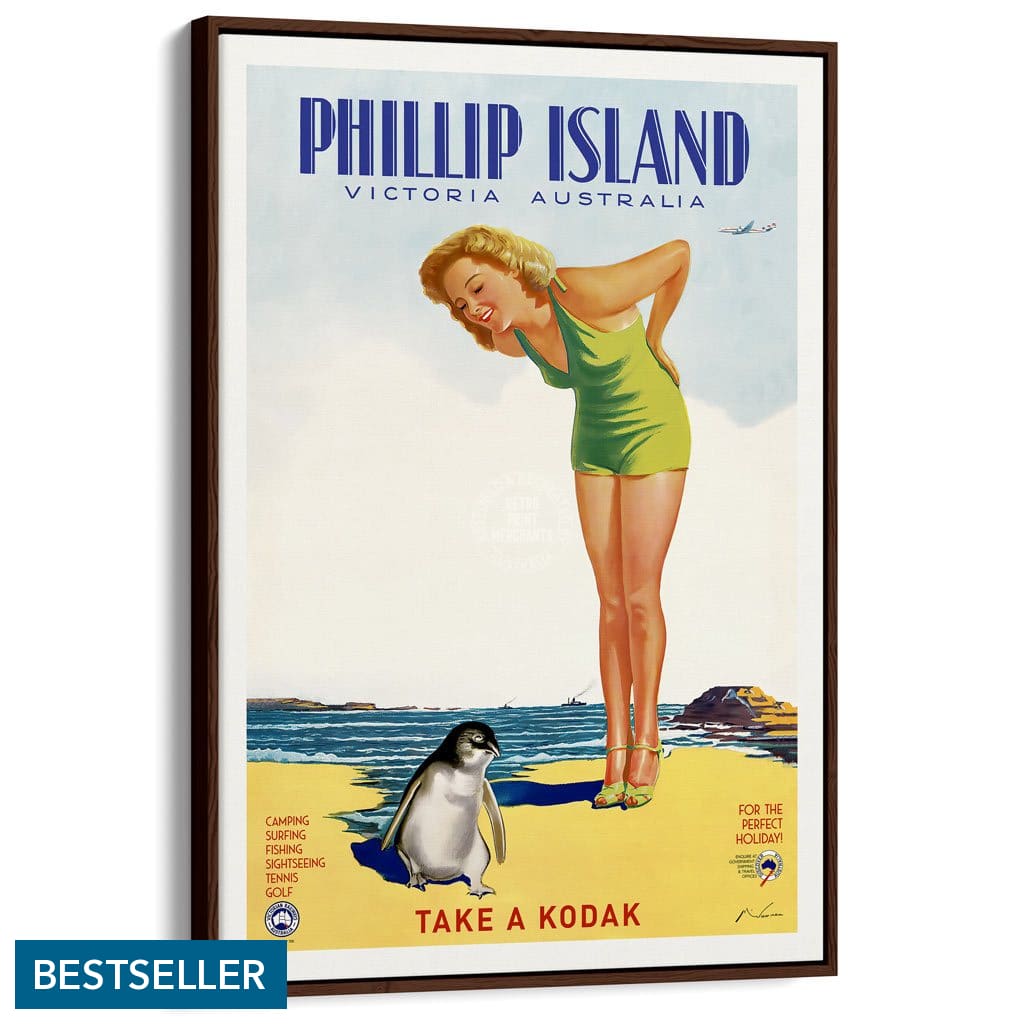 Phillip Island | Australia A3 297 X 420Mm 11.7 16.5 Inches / Canvas Floating Frame - Dark Oak Timber