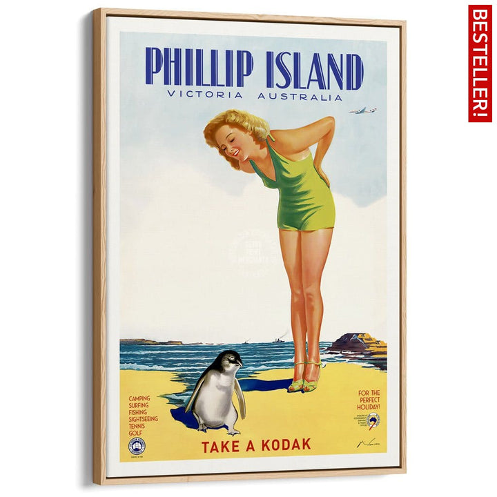 Phillip Island | Australia A3 297 X 420Mm 11.7 16.5 Inches / Canvas Floating Frame - Natural Oak