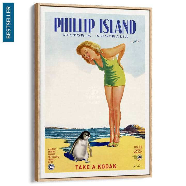 Phillip Island | Australia A3 297 X 420Mm 11.7 16.5 Inches / Canvas Floating Frame - Natural Oak