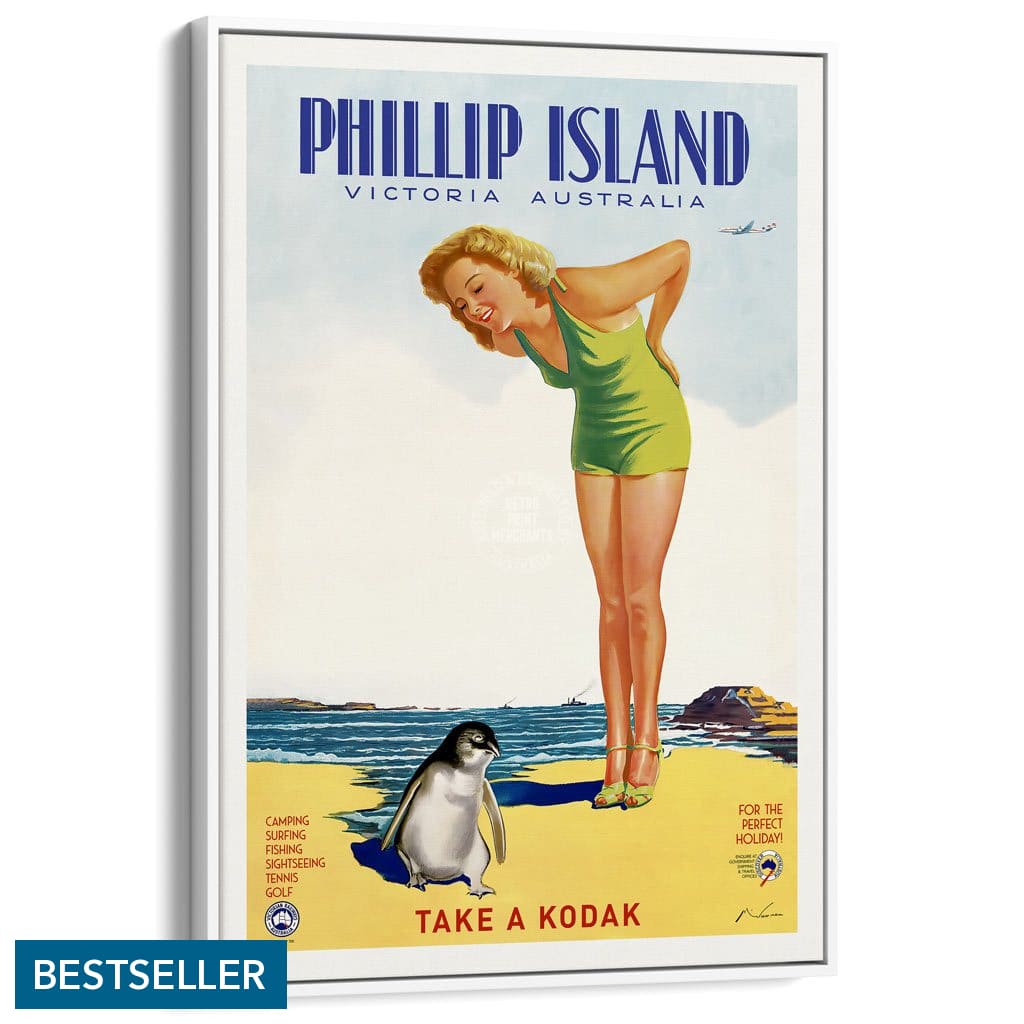 Phillip Island | Australia A3 297 X 420Mm 11.7 16.5 Inches / Canvas Floating Frame - White Timber