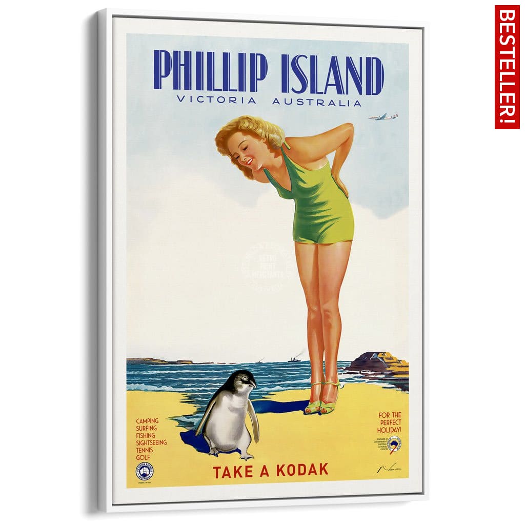 Phillip Island | Australia A3 297 X 420Mm 11.7 16.5 Inches / Canvas Floating Frame - White Timber