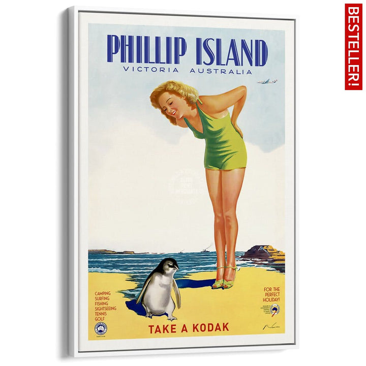 Phillip Island | Australia A3 297 X 420Mm 11.7 16.5 Inches / Canvas Floating Frame - White Timber