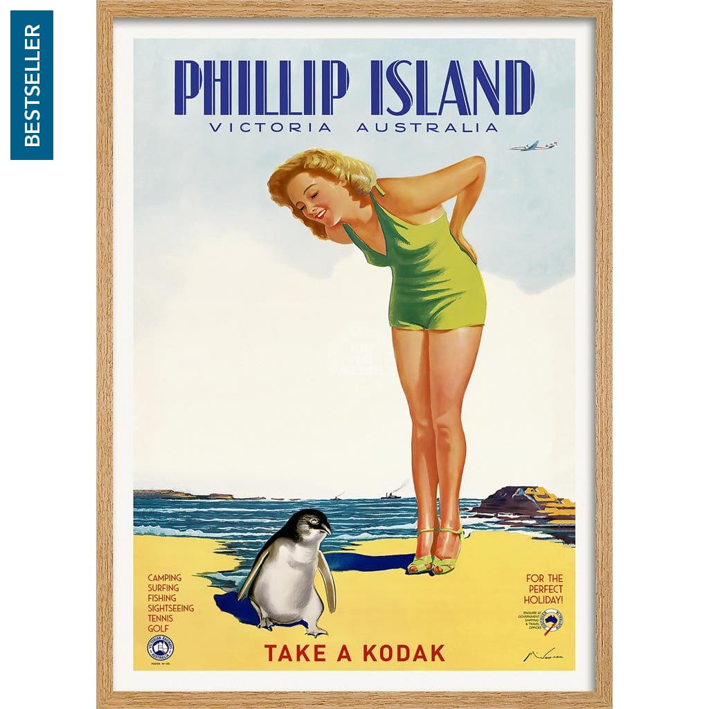 Phillip Island | Australia A3 297 X 420Mm 11.7 16.5 Inches / Framed Print - Natural Oak Timber Art