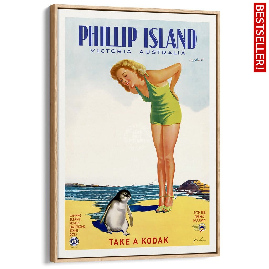 Phillip Island | Australia A3 297 X 420Mm 11.7 16.5 Inches / Canvas Floating Frame - Natural Oak