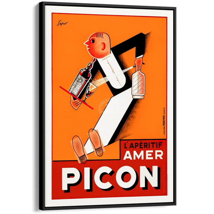 Picon Aperitif Waiter | France A3 297 X 420Mm 11.7 16.5 Inches / Canvas Floating Frame: Black