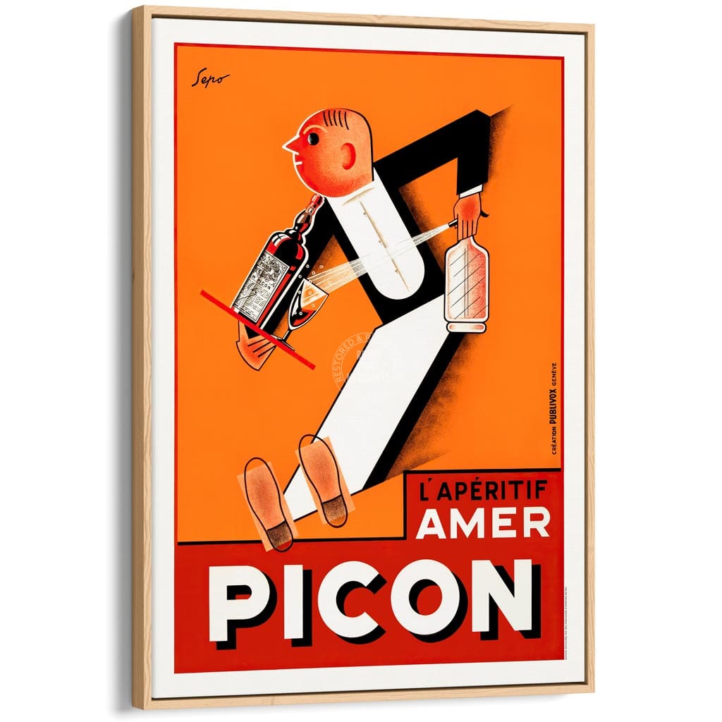 Picon Aperitif Waiter | France A3 297 X 420Mm 11.7 16.5 Inches / Canvas Floating Frame: Natural Oak