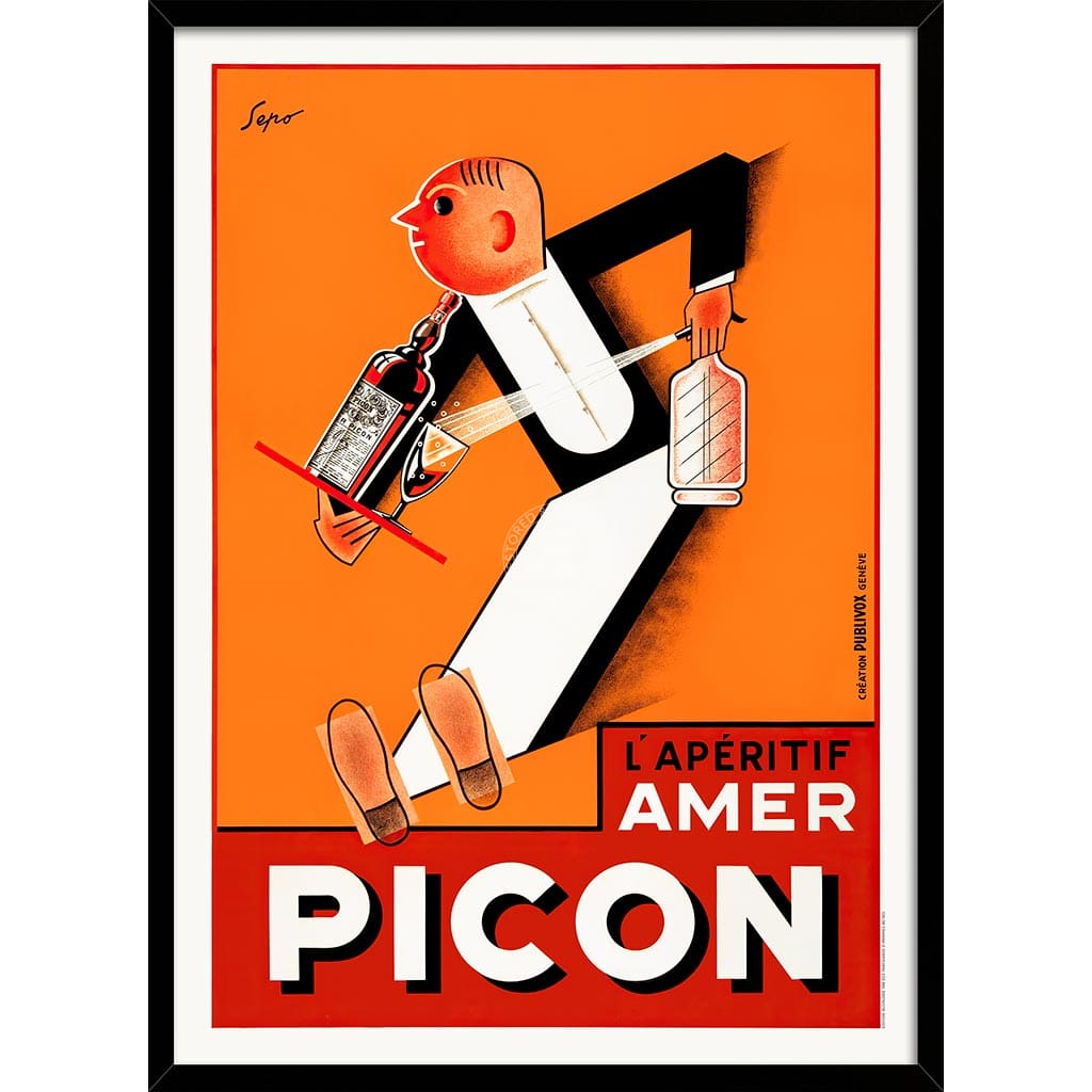 Picon Aperitif Waiter | France A3 297 X 420Mm 11.7 16.5 Inches / Framed Print: Black Timber Print