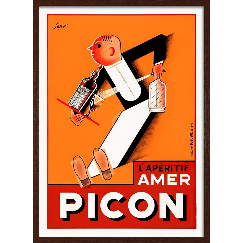 Picon Aperitif Waiter | France A3 297 X 420Mm 11.7 16.5 Inches / Framed Print: Chocolate Oak Timber