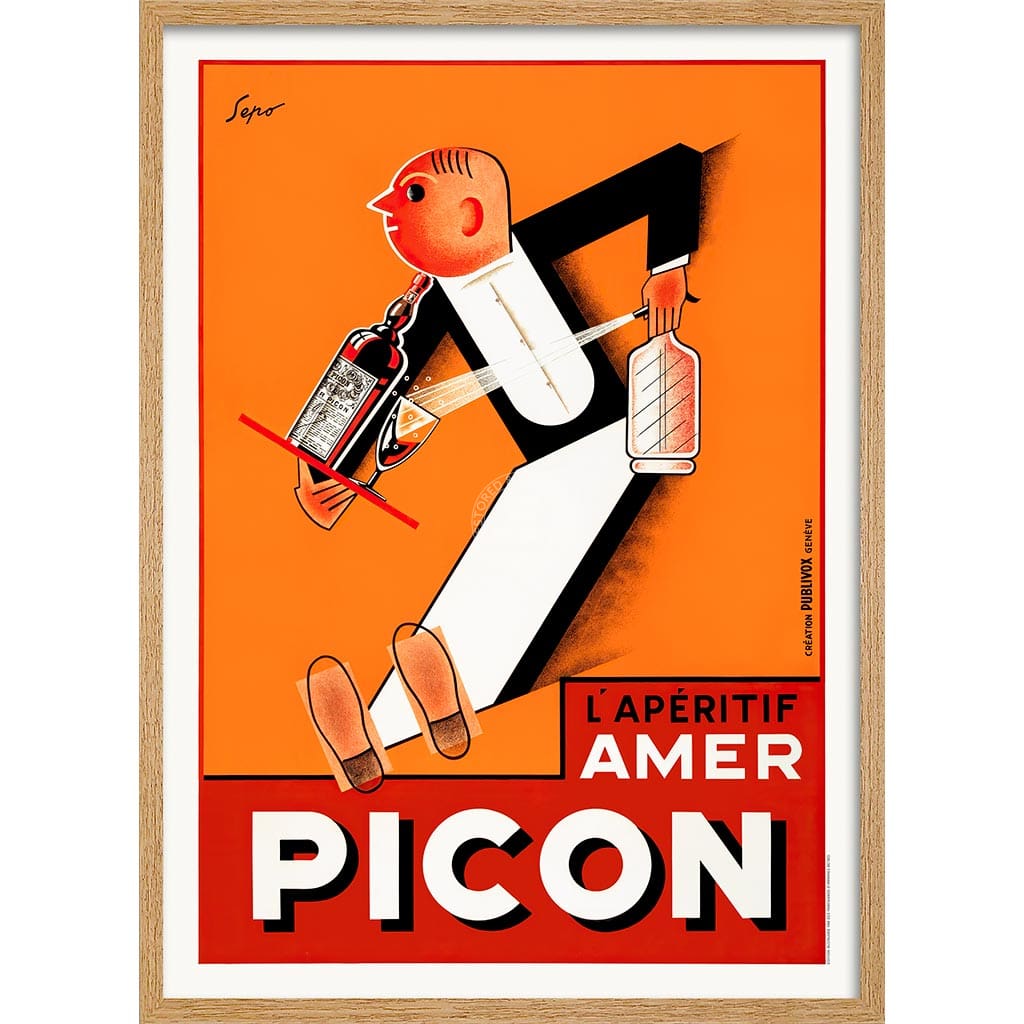 Picon Aperitif Waiter | France A3 297 X 420Mm 11.7 16.5 Inches / Framed Print: Natural Oak Timber