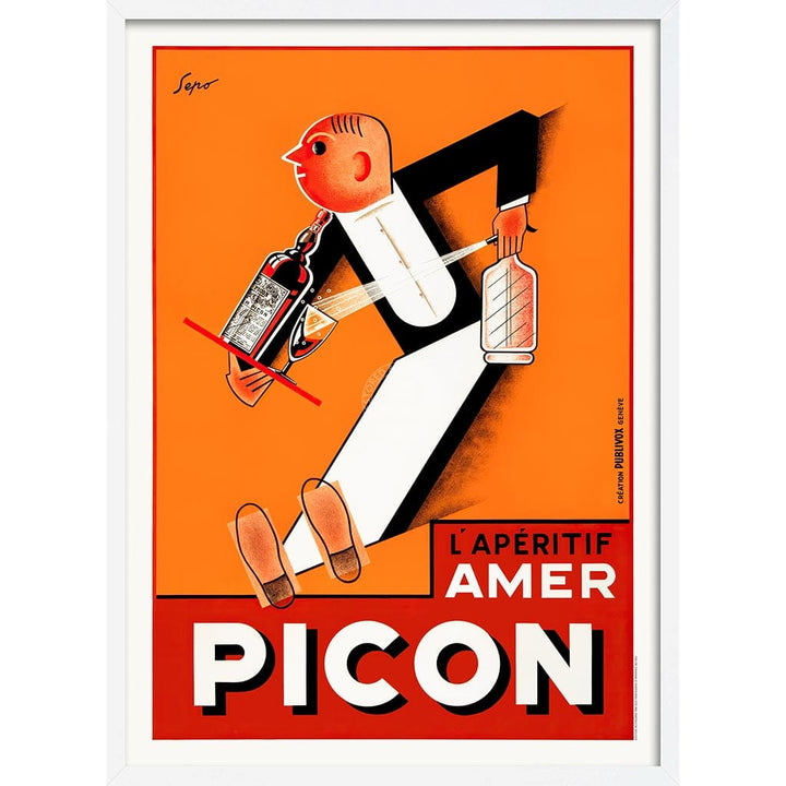 Picon Aperitif Waiter | France A3 297 X 420Mm 11.7 16.5 Inches / Framed Print: White Timber Print