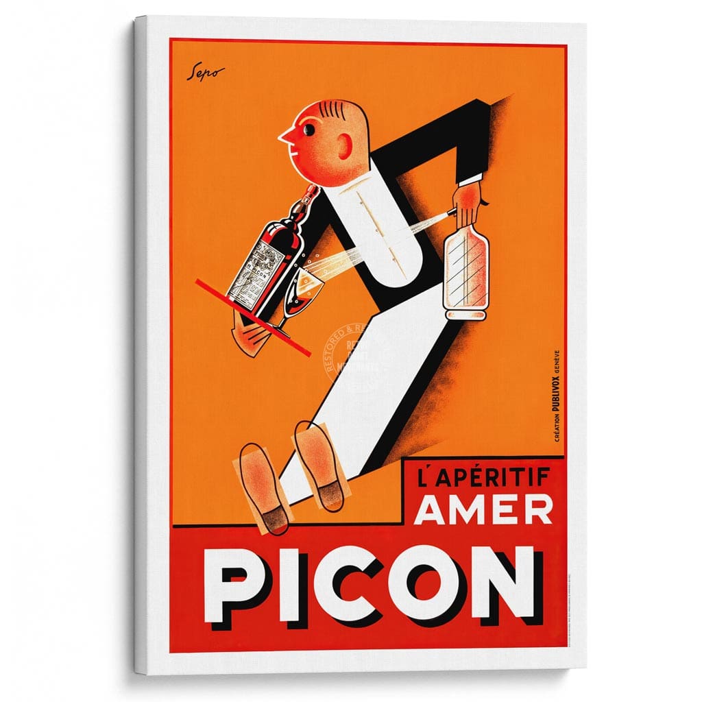 Picon Aperitif Waiter | France A3 297 X 420Mm 11.7 16.5 Inches / Stretched Canvas Print Art