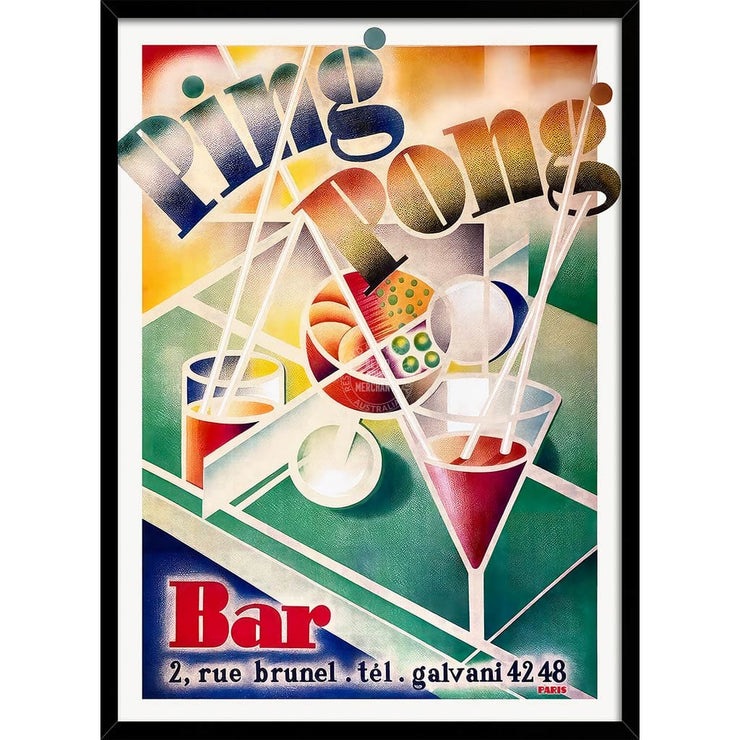 Ping Pong Bar | France A4 210 X 297Mm 8.3 11.7 Inches / Framed Print: Black Timber Print Art