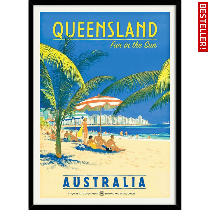 Queensland Fun In The Sun | Australia 422Mm X 295Mm 16.6 11.6 A3 / Black Print Art