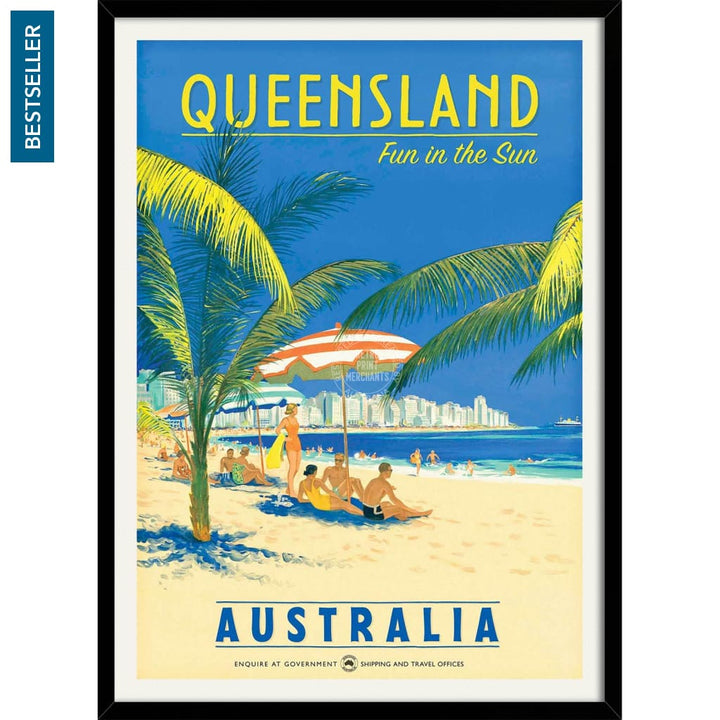Queensland Fun In The Sun | Australia 422Mm X 295Mm 16.6 11.6 A3 / Black Print Art