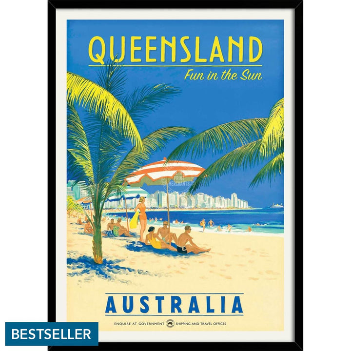Queensland Fun In The Sun | Australia 422Mm X 295Mm 16.6 11.6 A3 / Black Print Art