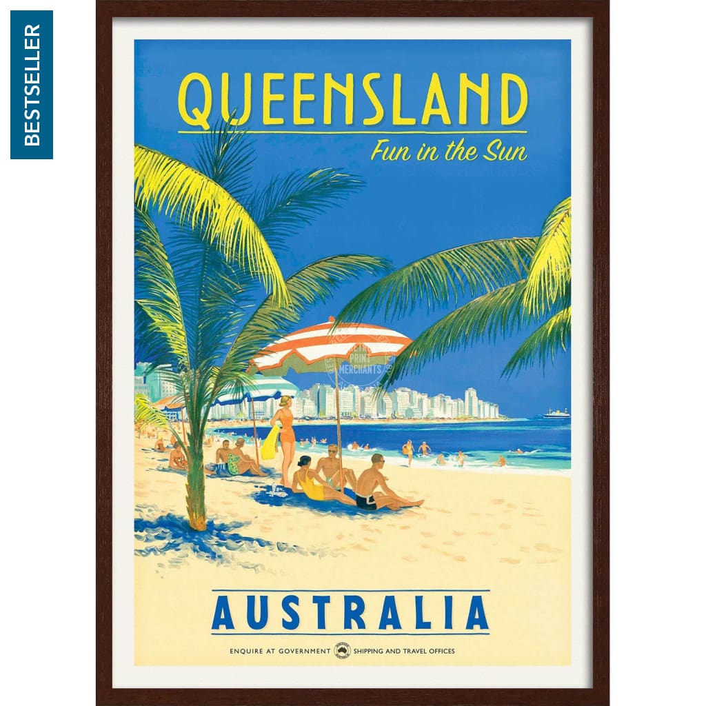 Queensland Fun In The Sun | Australia 422Mm X 295Mm 16.6 11.6 A3 / Dark Oak Print Art