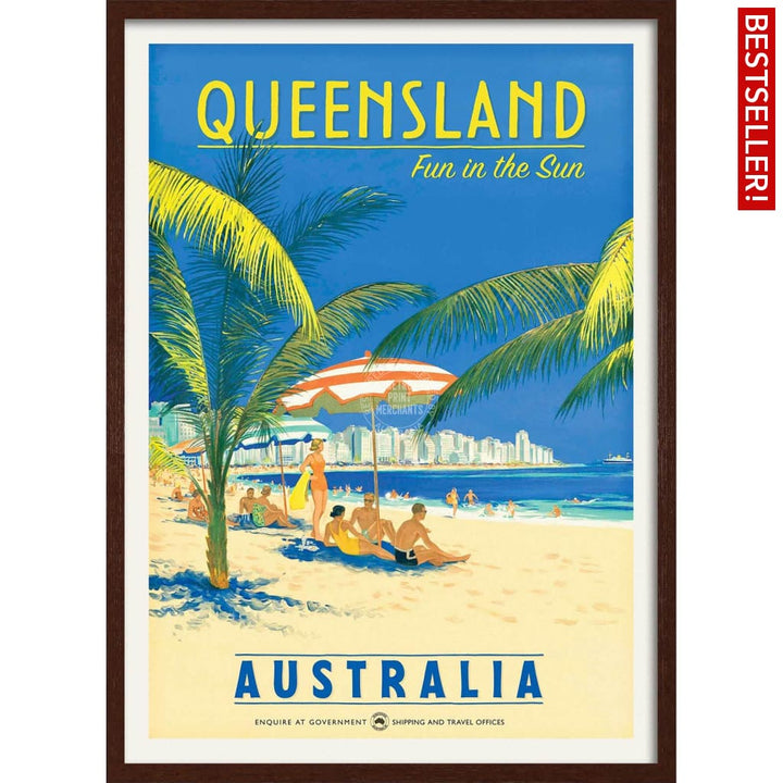 Queensland Fun In The Sun | Australia 422Mm X 295Mm 16.6 11.6 A3 / Dark Oak Print Art