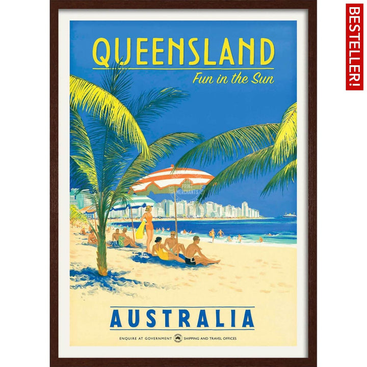 Queensland Fun In The Sun | Australia 422Mm X 295Mm 16.6 11.6 A3 / Dark Oak Print Art