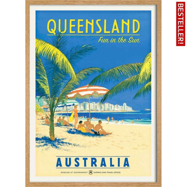 Queensland Fun In The Sun | Australia 422Mm X 295Mm 16.6 11.6 A3 / Natural Oak Print Art