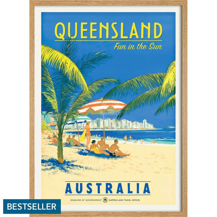 Queensland Fun In The Sun | Australia 422Mm X 295Mm 16.6 11.6 A3 / Natural Oak Print Art