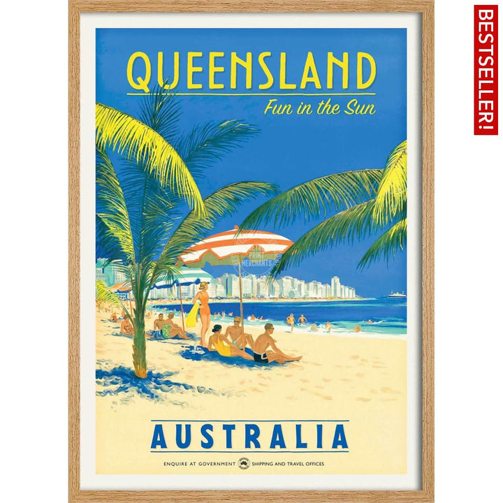 Queensland Fun In The Sun | Australia 422Mm X 295Mm 16.6 11.6 A3 / Natural Oak Print Art