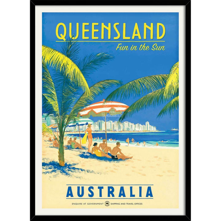 Queensland Fun In The Sun | Australia 422Mm X 295Mm 16.6 11.6 A3 / Black Print Art