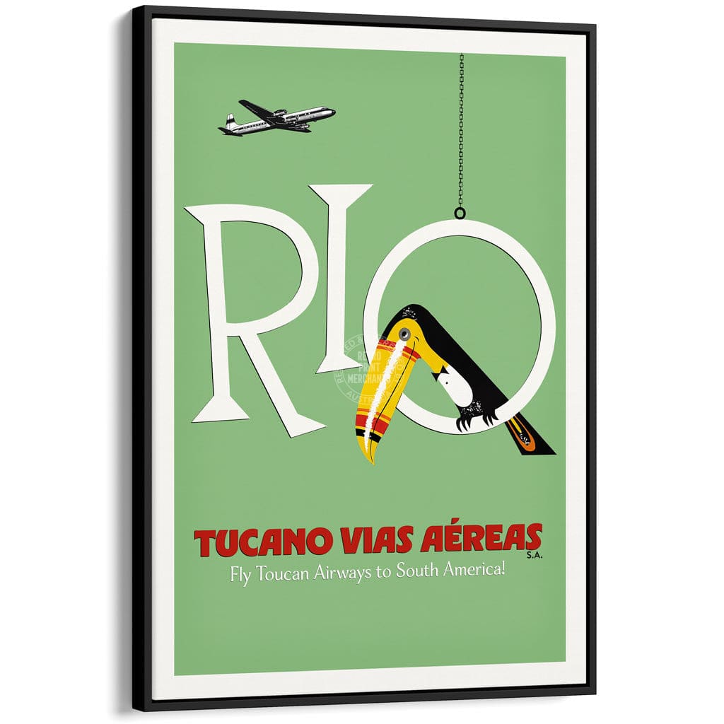 RIO TOUCAN | BRAZIL A3 | 297 x 420mm | 11.7 x 16.5 inches / Canvas Floating Frame: Black Timber Print Art