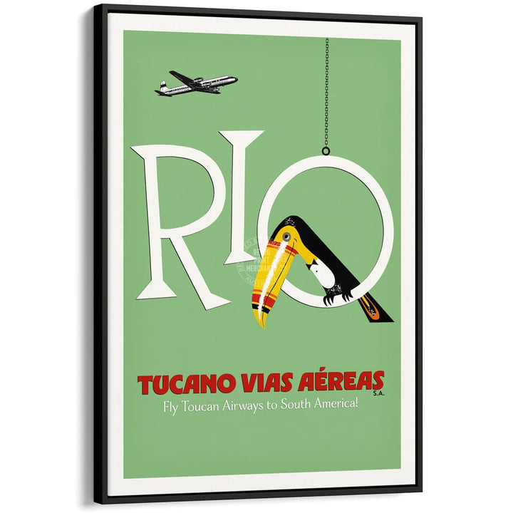 RIO TOUCAN | BRAZIL A3 | 297 x 420mm | 11.7 x 16.5 inches / Canvas Floating Frame: Black Timber Print Art