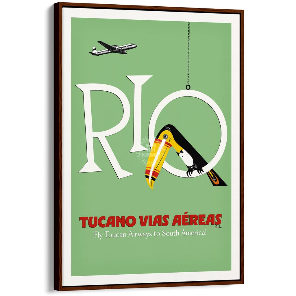 RIO TOUCAN | BRAZIL A3 | 297 x 420mm | 11.7 x 16.5 inches / Canvas Floating Frame: Chocolate Oak Timber Print Art