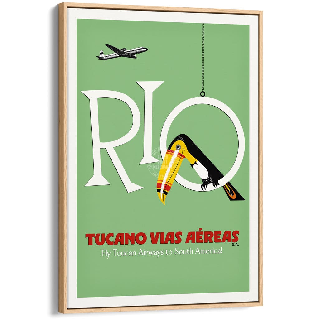 RIO TOUCAN | BRAZIL A3 | 297 x 420mm | 11.7 x 16.5 inches / Canvas Floating Frame: Natural Oak Timber Print Art
