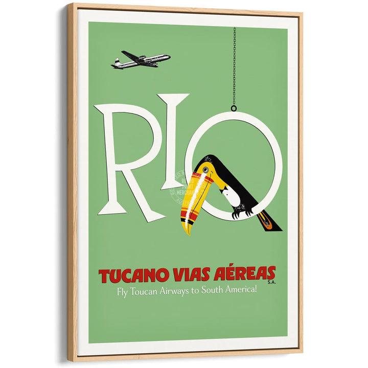 RIO TOUCAN | BRAZIL A3 | 297 x 420mm | 11.7 x 16.5 inches / Canvas Floating Frame: Natural Oak Timber Print Art