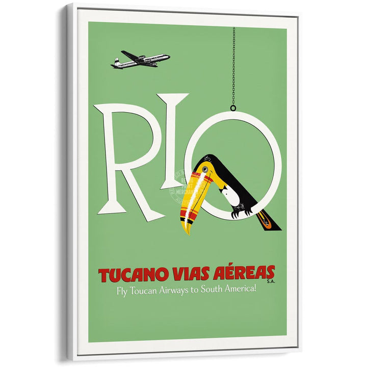 RIO TOUCAN | BRAZIL A3 | 297 x 420mm | 11.7 x 16.5 inches / Canvas Floating Frame: White Timber Print Art