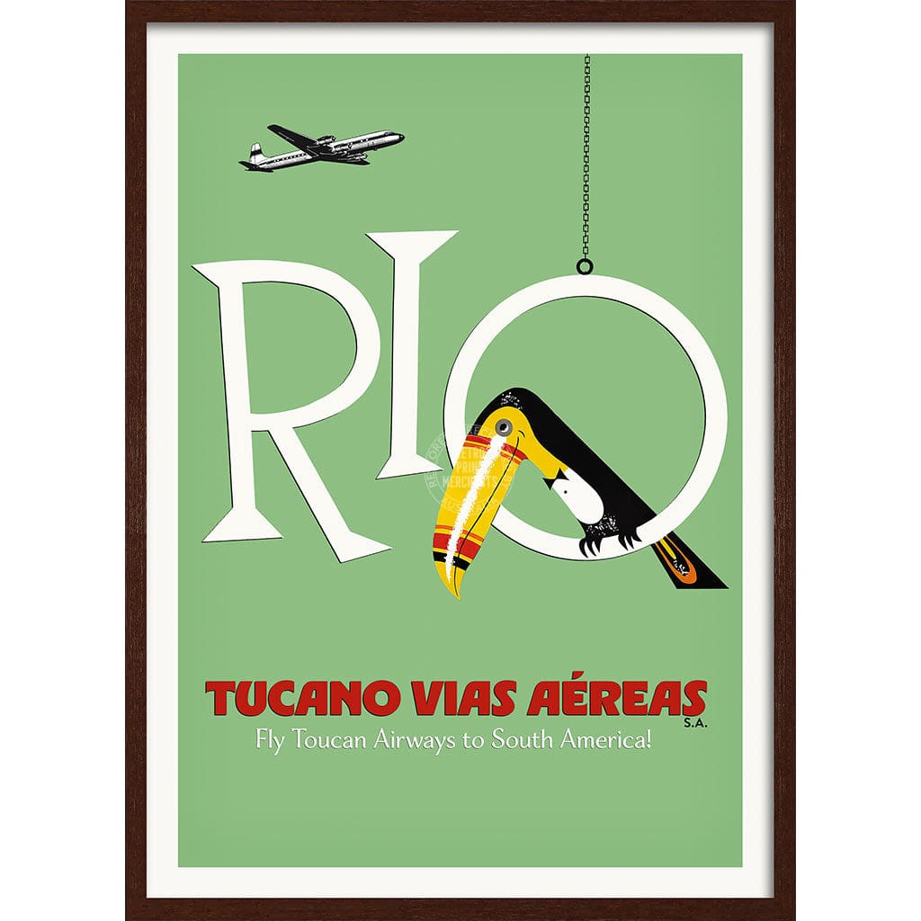 RIO TOUCAN | BRAZIL A3 | 297 x 420mm | 11.7 x 16.5 inches / Framed Print: Chocolate Oak Timber Print Art