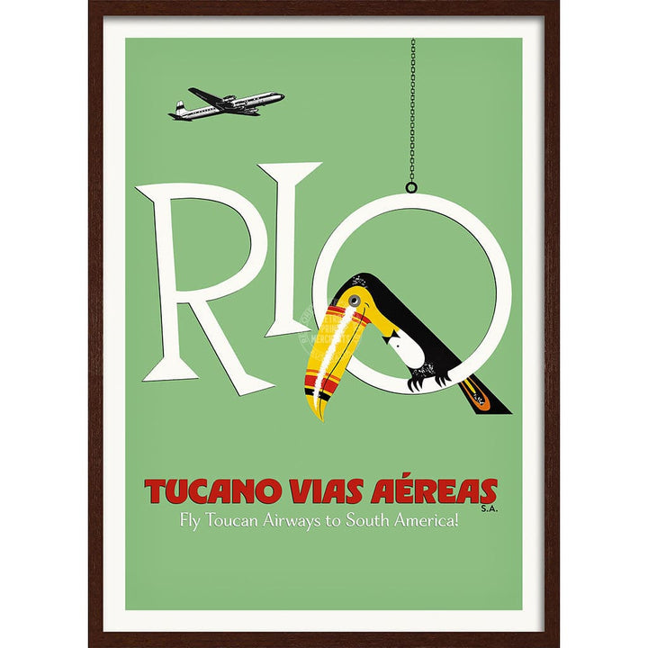RIO TOUCAN | BRAZIL A3 | 297 x 420mm | 11.7 x 16.5 inches / Framed Print: Chocolate Oak Timber Print Art