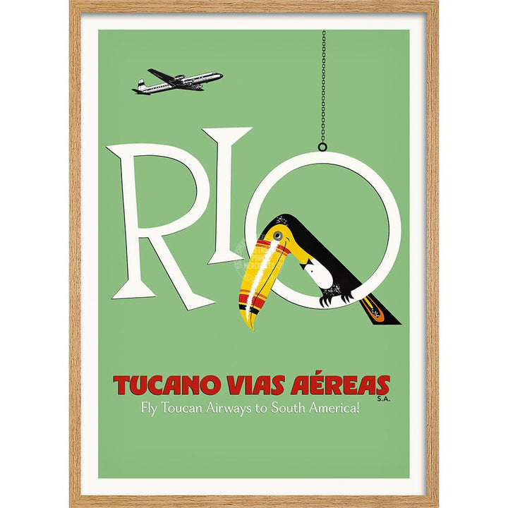 RIO TOUCAN | BRAZIL A3 | 297 x 420mm | 11.7 x 16.5 inches / Framed Print: Natural Oak Timber Print Art