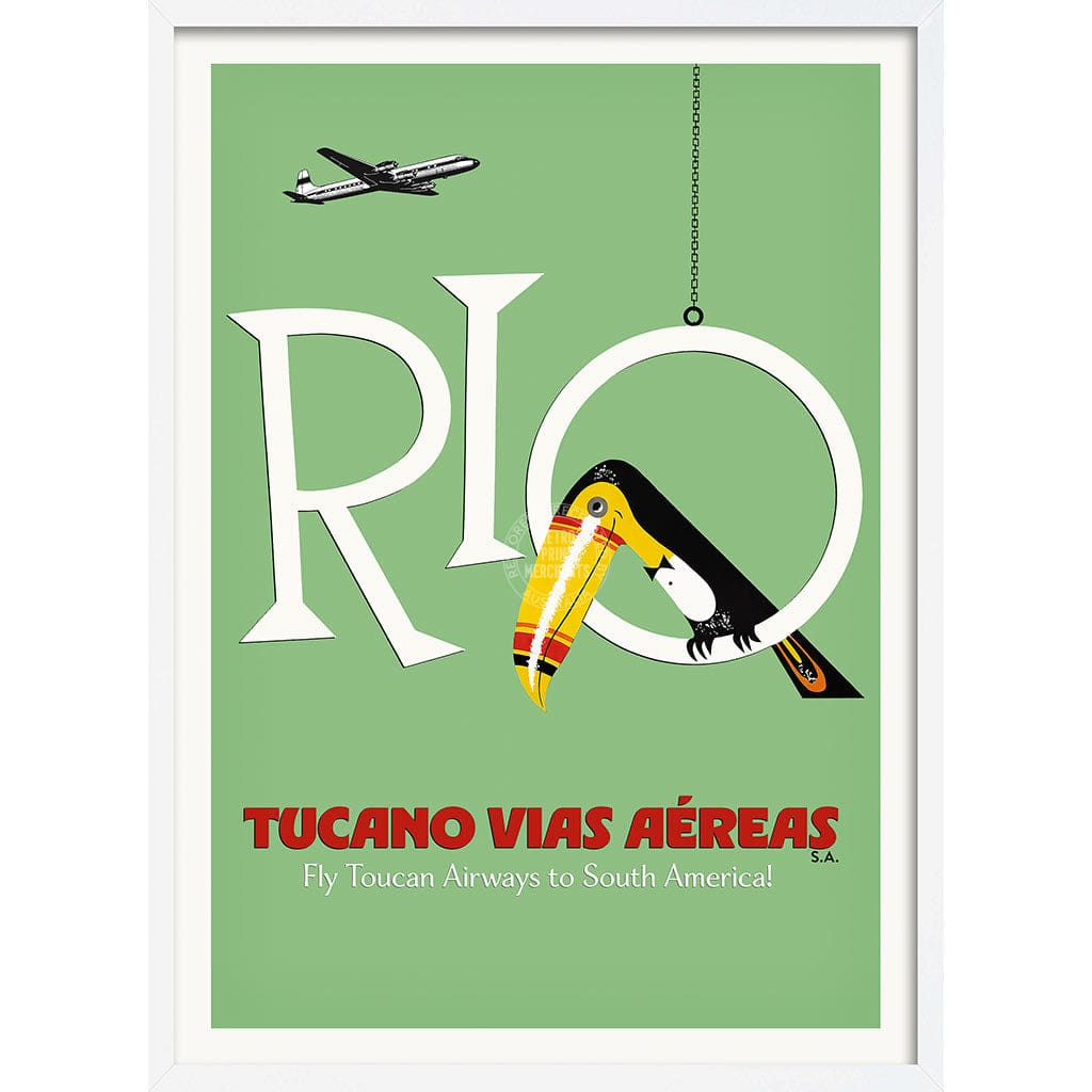 RIO TOUCAN | BRAZIL A3 | 297 x 420mm | 11.7 x 16.5 inches / Framed Print: White Timber Print Art
