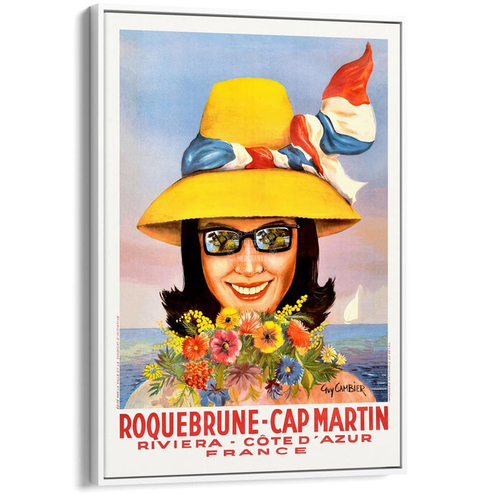 Roquebrune Cap-Martin | France A3 297 X 420Mm 11.7 16.5 Inches / Canvas Floating Frame: White