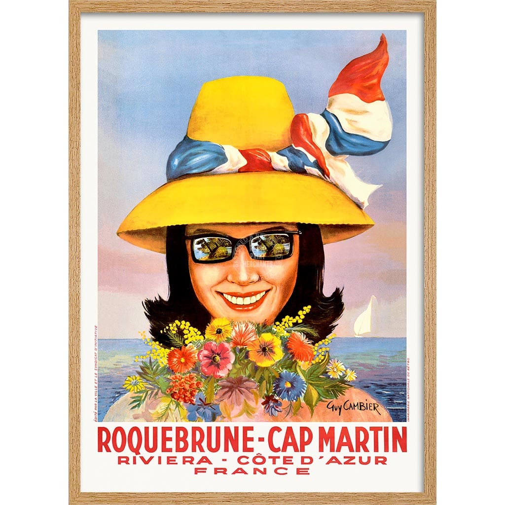 Roquebrune Cap-Martin | France A3 297 X 420Mm 11.7 16.5 Inches / Framed Print: Natural Oak Timber