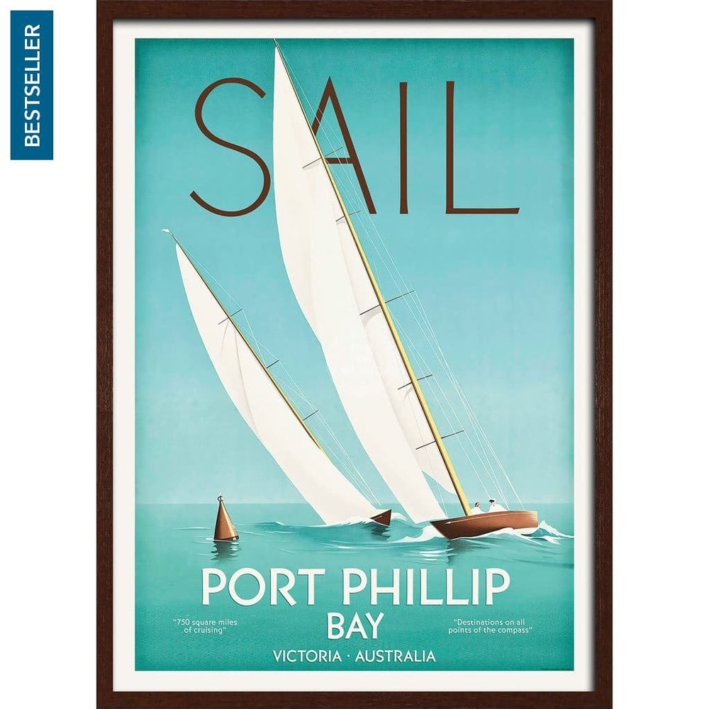 Sail Port Phillip Bay | Australia 422Mm X 295Mm 16.6 11.6 A3 / Dark Oak Print Art