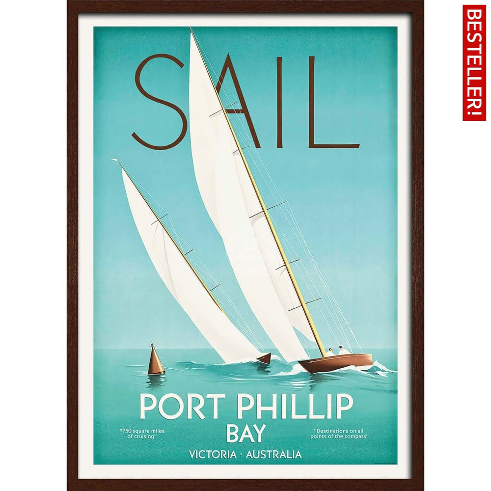 Sail Port Phillip Bay | Australia 422Mm X 295Mm 16.6 11.6 A3 / Dark Oak Print Art