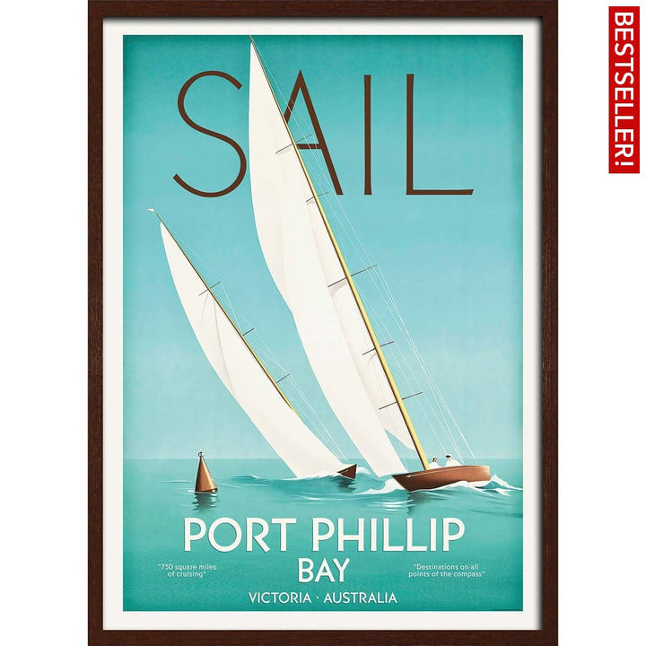 Sail Port Phillip Bay | Australia 422Mm X 295Mm 16.6 11.6 A3 / Dark Oak Print Art