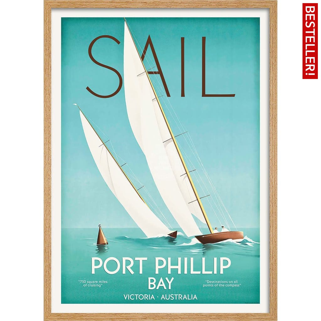 Sail Port Phillip Bay | Australia 422Mm X 295Mm 16.6 11.6 A3 / Natural Oak Print Art