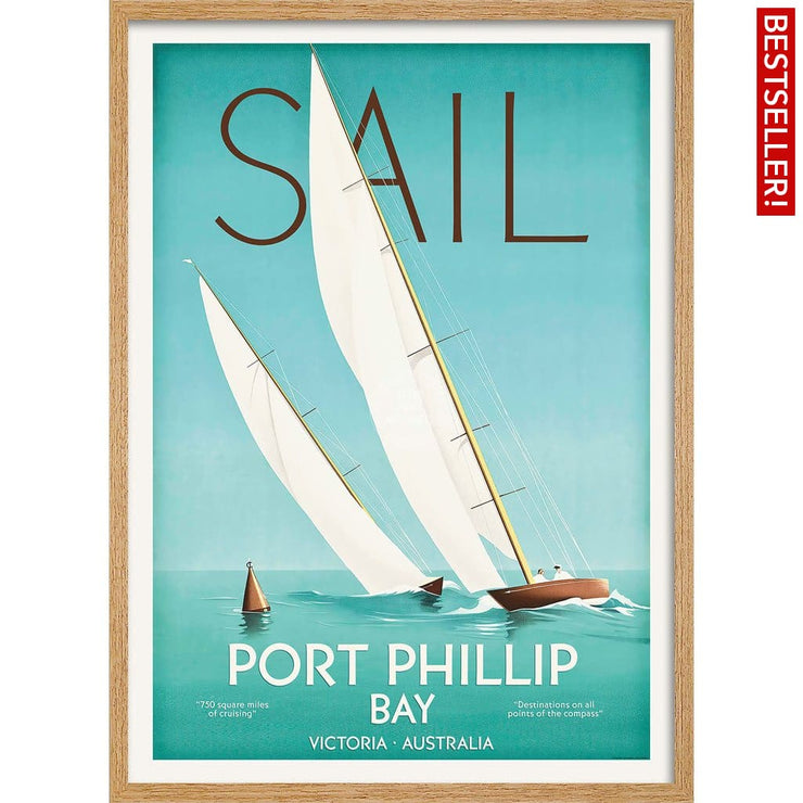 Sail Port Phillip Bay | Australia 422Mm X 295Mm 16.6 11.6 A3 / Natural Oak Print Art