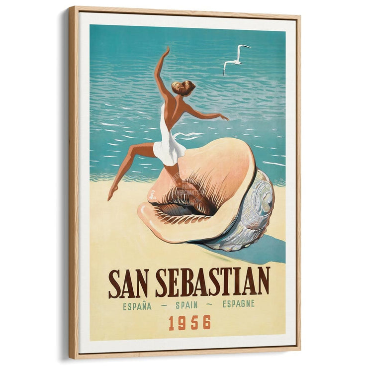 San Sebastian | Spain A3 297 X 420Mm 11.7 16.5 Inches / Canvas Floating Frame - Natural Oak Timber