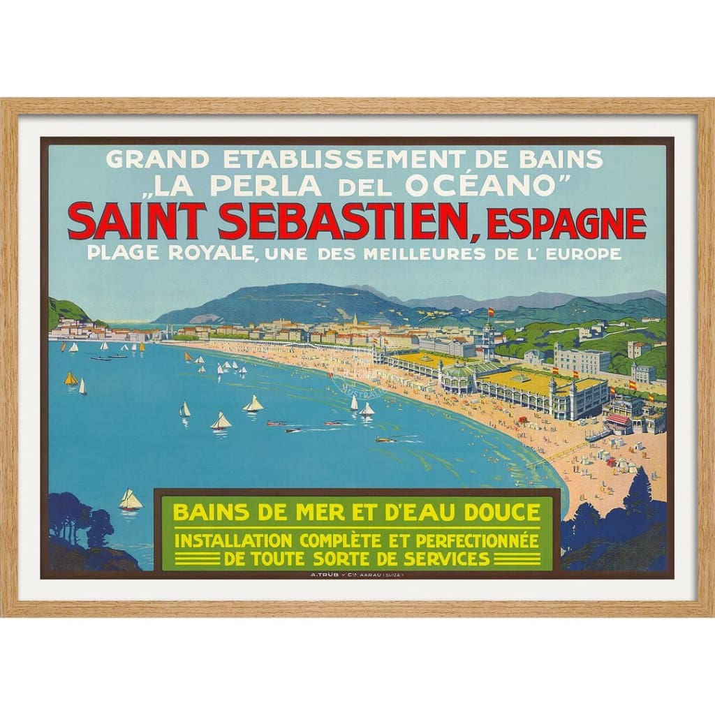 San Sebastien Espagne | Spain 422Mm X 295Mm 16.6 11.6 A3 / Natural Oak Print Art
