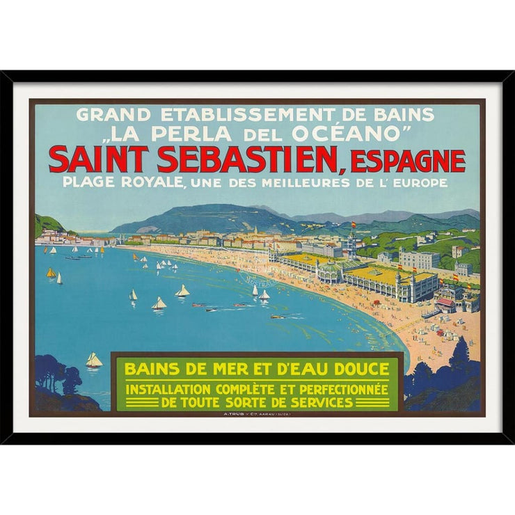 San Sebastien Espagne | Spain 422Mm X 295Mm 16.6 11.6 A3 / Black Print Art