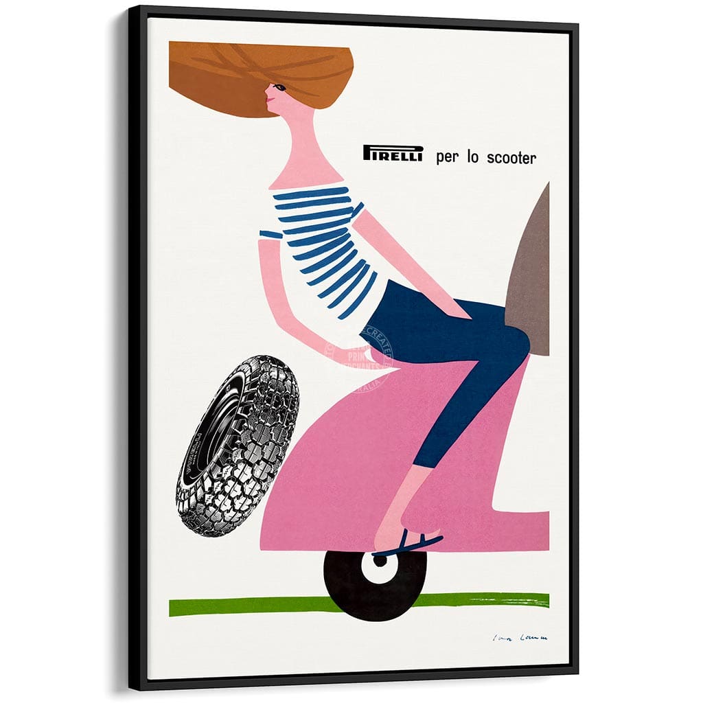 SCOOTER FREEDOM | ITALY A3 | 297 x 420mm | 11.7 x 16.5 inches / Canvas Floating Frame: Black Timber Print Art