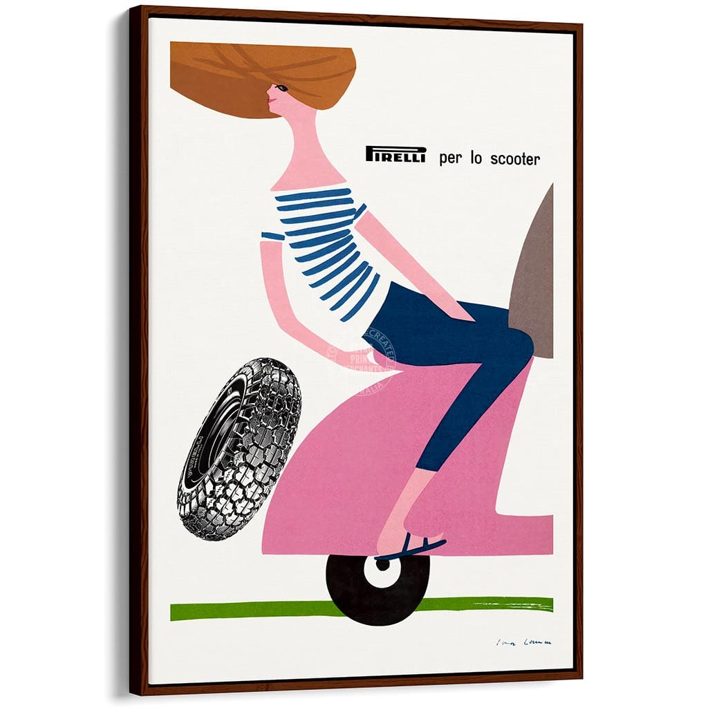 SCOOTER FREEDOM | ITALY A3 | 297 x 420mm | 11.7 x 16.5 inches / Canvas Floating Frame: Chocolate Oak Timber Print Art