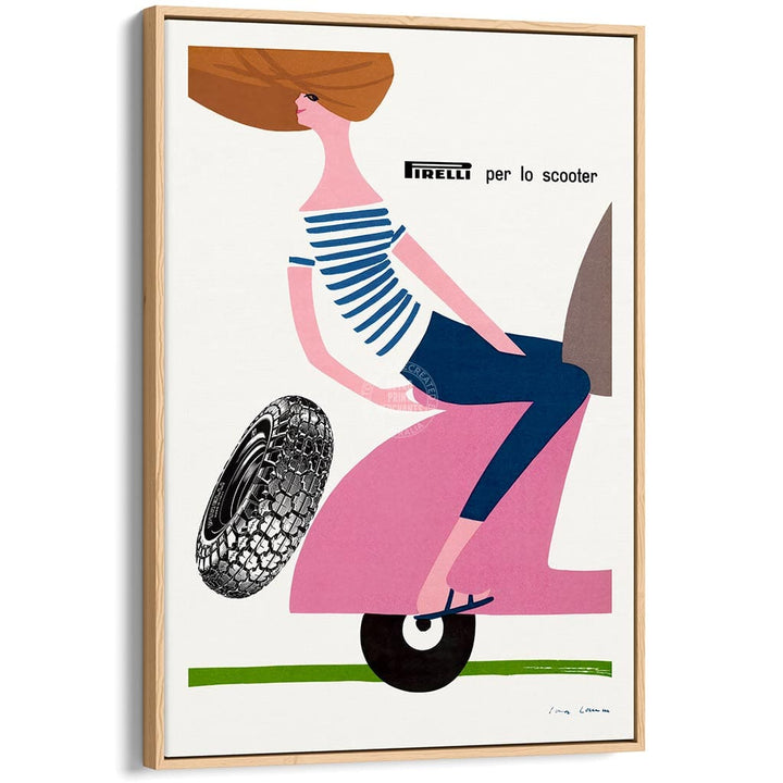 SCOOTER FREEDOM | ITALY A3 | 297 x 420mm | 11.7 x 16.5 inches / Canvas Floating Frame: Natural Oak Timber Print Art