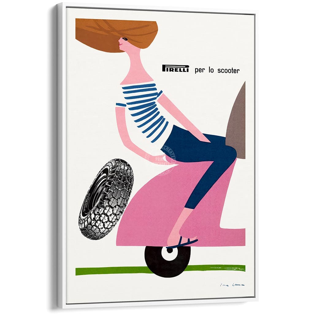 SCOOTER FREEDOM | ITALY A3 | 297 x 420mm | 11.7 x 16.5 inches / Canvas Floating Frame: White Timber Print Art